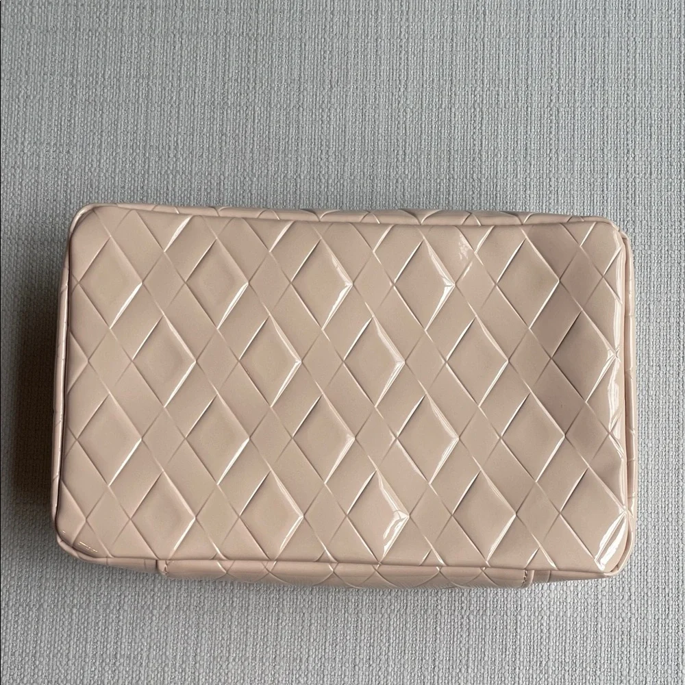 MAC Cosmetics Blush Beige Quilted Patent Cosmetic Bag travel case - Brand New